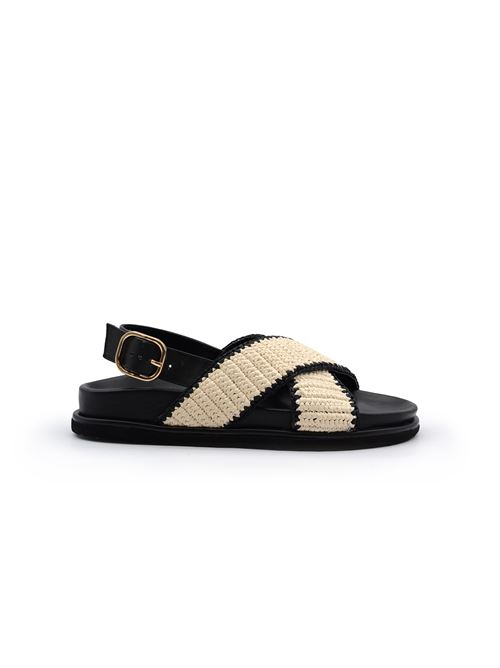 SANDALO INCROCIO RAFIA NERO-PANNA INUOVO | 396023RP/B