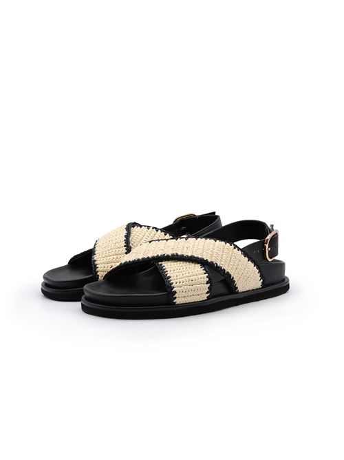 SANDALO INCROCIO RAFIA NERO-PANNA INUOVO | 396023RP/B