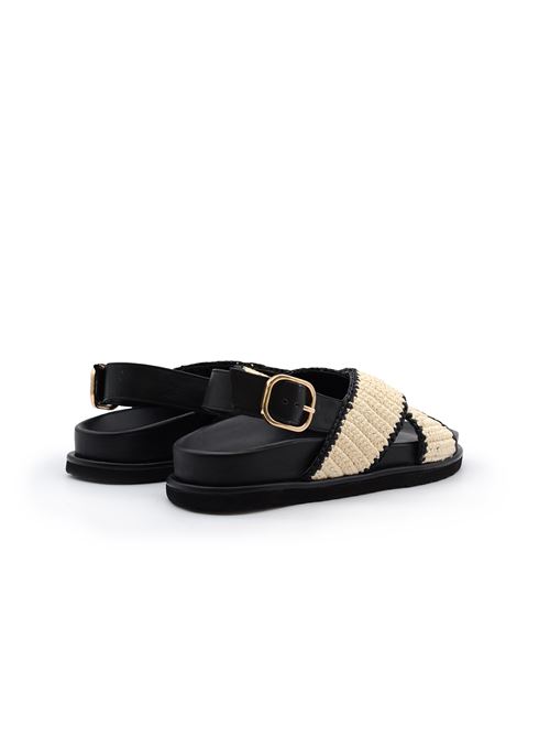 SANDALO INCROCIO RAFIA NERO-PANNA INUOVO | 396023RP/B